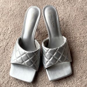 SILVER METALLIC SQUARE TOE MULES (NEW)